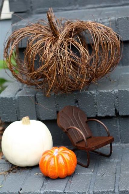 a twig fall pumpkin is a cool and easy natural decoration for indoors or outdoors