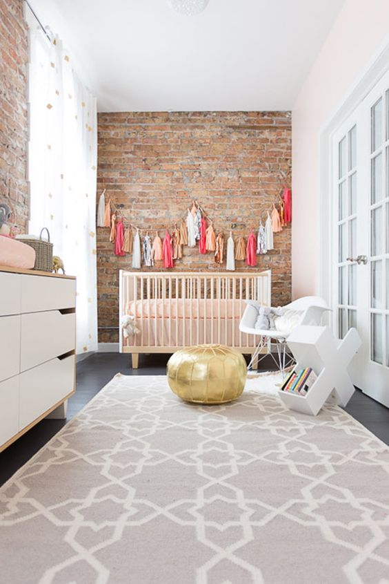 a brick wall is a stylish idea for a nursery