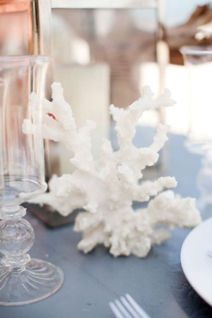 place corals on the table to give a seaside feel to the space or to the party you are having