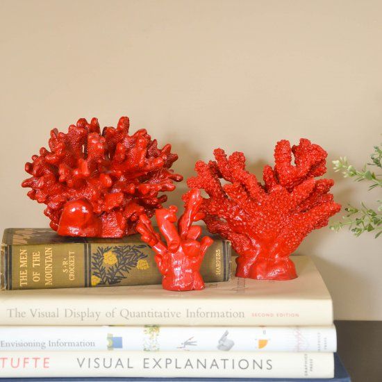 such decorative red corals can be placed anywhere to achieve a coastal or seaside feel in the space