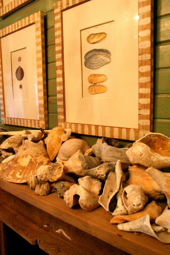 seashells, driftwood and seashell artworks over the mantel will make it look beachy and relaxed
