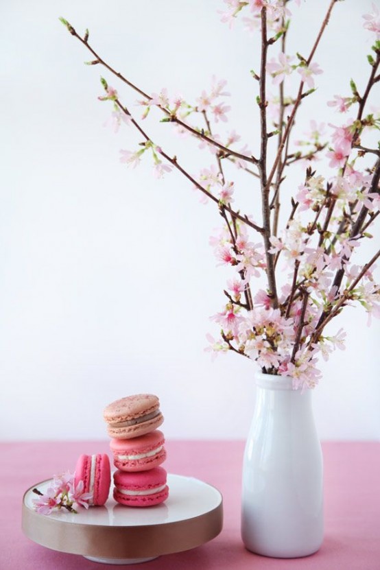 put cherry blossoms in a vase and place them in your kitchen to make it feel spring-y