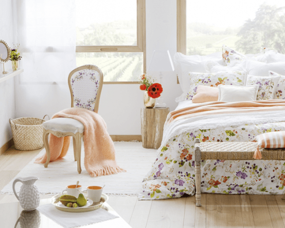 Delightful Summer Bedroom Design In Peach And White