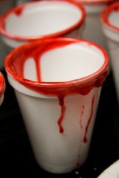 blood covered paper glasses for a Halloween party, whether it’s a Dexter-themed or some other are a cool idea