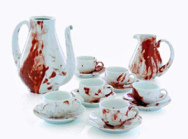 bloody teaware is a great idea for any Halloween party, with a blood theme or not