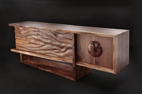 Dramatic Big Sur Credenza With A Ripple Wooden Part