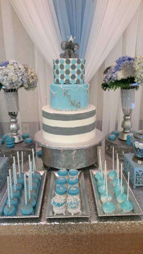 dusty blue dessert table  for a boy baby shower