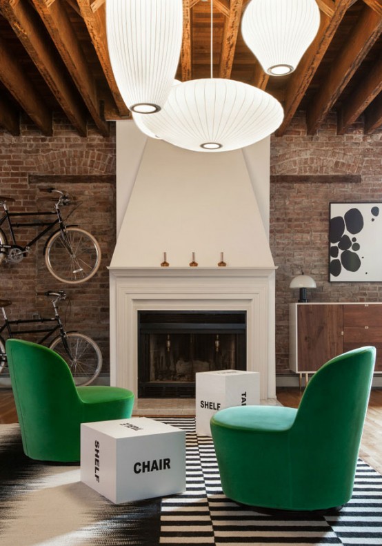 Eclectic Modern Loft With Emerald Accents