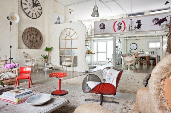 Eclectic White Loft With Artistic Influence In Design