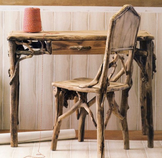 a driftwood chair and a matching desk can be made of driftwood by you and you will get very creative and eco-friendly furniture easily