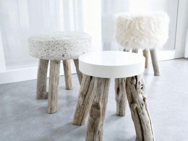small and cool stools with driftwood legs and various mismatching seats are amazing for your modern coastal interior