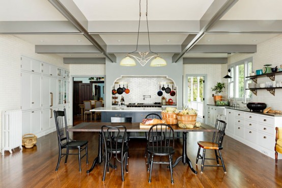 Elegant And Cozy Victorian Kitchen And Dining Room