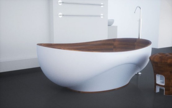 Elegant Bathroom Appliances And Furniture With Wooden Inserts
