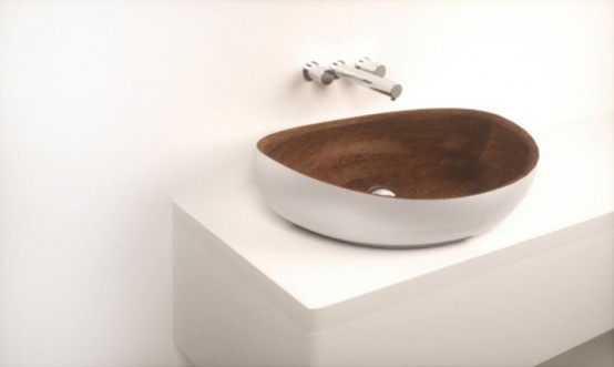 Elegant Bathroom Appliances And Furniture With Wooden Inserts