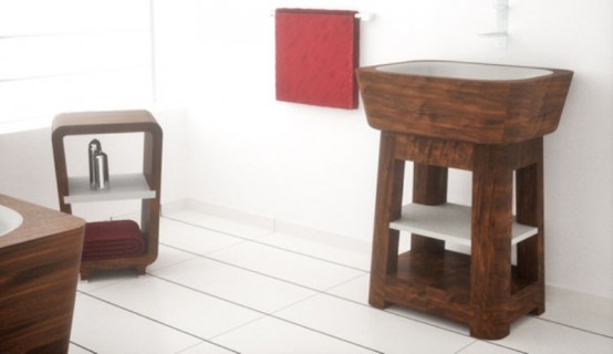 Elegant Bathroom Appliances And Furniture With Wooden Inserts