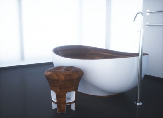 Elegant Bathroom Appliances And Furniture With Wooden Inserts