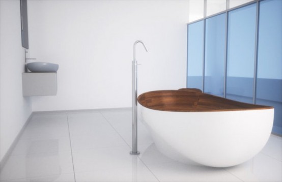 Elegant Bathroom Appliances And Furniture With Wooden Inserts