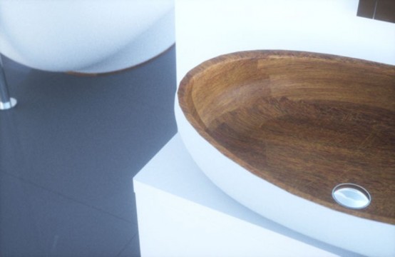 Elegant Bathroom Appliances And Furniture With Wooden Inserts