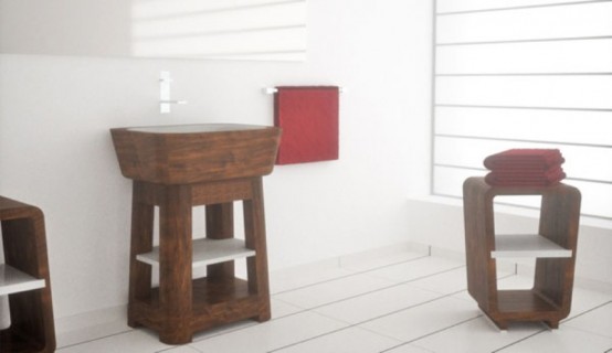 Elegant Bathroom Appliances And Furniture With Wooden Inserts