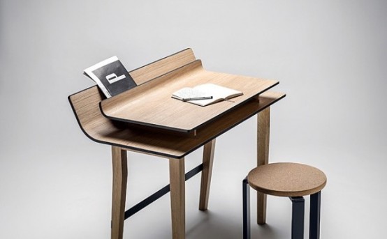 Elegant Listy Desk With Storage Space Between The Tops