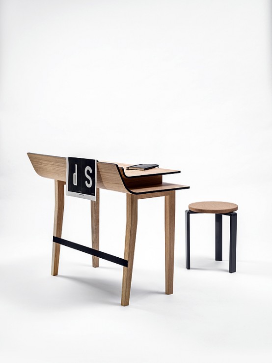 Elegant Listy Desk With Storage Space Between The Tops
