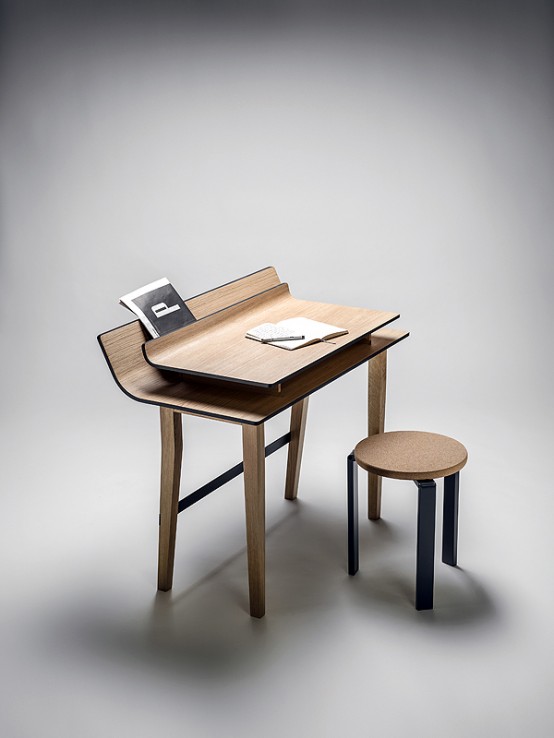 Elegant Listy Desk With Storage Space Between The Tops