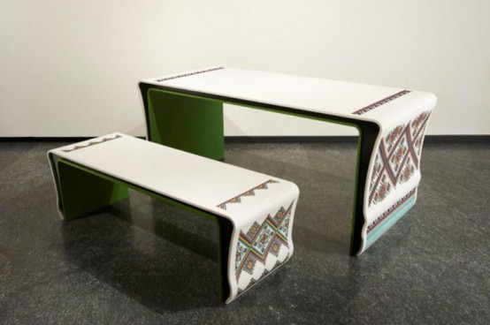 Embroidered Corian Furniture In Ukrainian Traditions