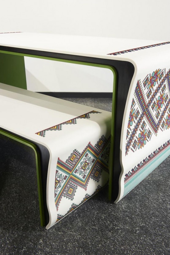 Embroidered Corian Furniture In Ukrainian Traditions