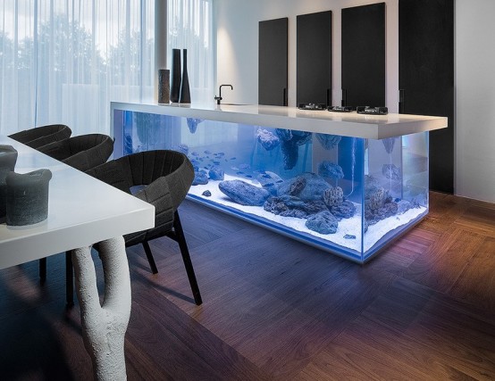 Eye Catching Aquarium Kitchen Island With A Storage Space