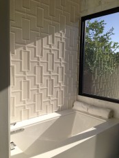 3D panels are a very popular idea to make a textural accent wall in any room and they can withstand moisture