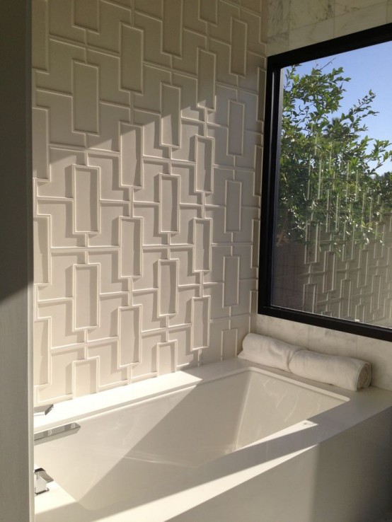 3D panels are a very popular idea to make a textural accent wall in any room and they can withstand moisture