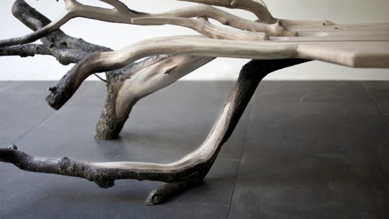 Fall Tree Bench From Glass And A Real Oak Tree