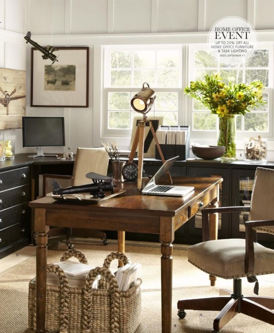 Work In Coziness: 40 Farmhouse Home Office Décor Ideas - DigsDigs