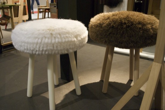Fiber Horsehair And Wood Stools