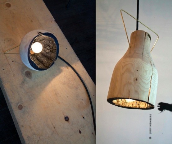 Fire Within A Wooden Pendant Light With A Burnt Interior