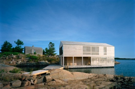 Floating Cedar House On The Side Of Lake Huron