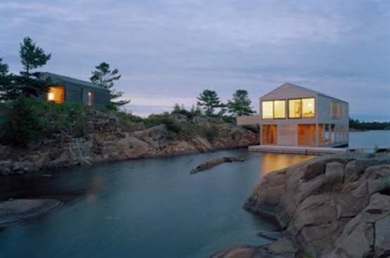 Floating Cedar House On The Side Of Lake Huron