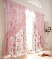 light pink sheer and pink floral curtains make the space look softer, more delicate and elegant and bring a slight touch of color