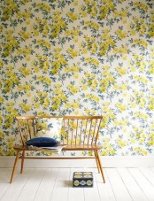 bright yellow floral wallpaper is a catchy and bold idea for any space, it will bring a vivacious and lively feel to it