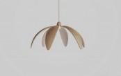 a pendant opened flower lamp of plywood and with white petals is a stylish accent for your interior