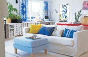 Fresh And Bright Lviing Room Design With Blue Accents