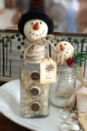 snowman head toppers for jars and bottles will make your Christmas decor easier and funnier