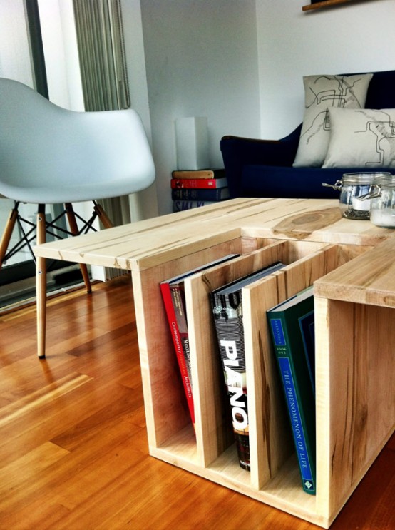 Functional Wooden Coffee Table With A Counter DigsDigs