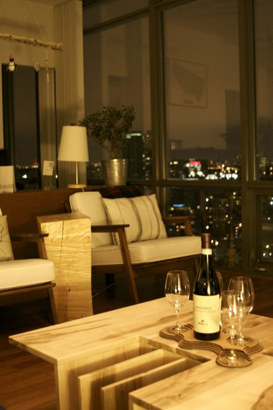 Functional Wooden Coffee Table With A Counter DigsDigs