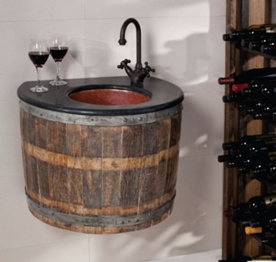 Bathroom Furniture Made Of Old Wine Barrels