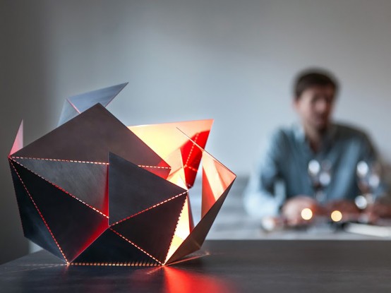 Futuristic And Geometric Origami Lamp Of Steel