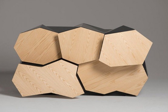 Futuristic Cabinet Of Walnut With Geometrical Lines