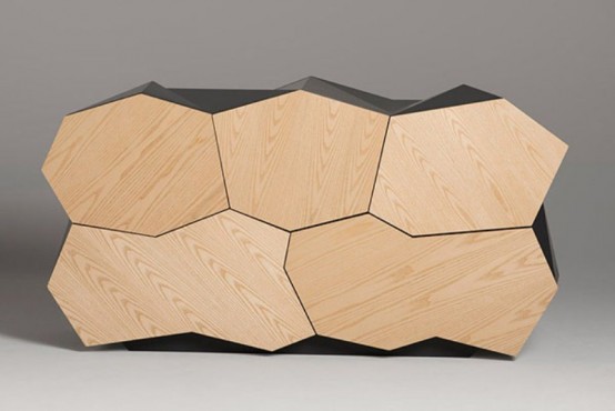 Futuristic Cabinet Of Walnut With Geometrical Lines