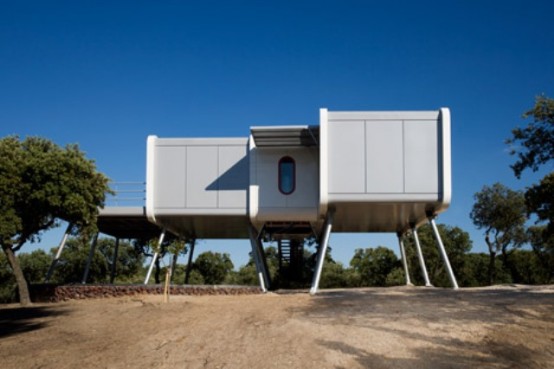 Futuristic Modular Spaceship Home On Metal Legs