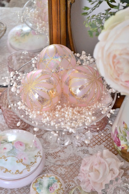 beautiful vintage pastel pink Christmas ornaments can decorate your tree or can be used for decorating together with beads and pearls